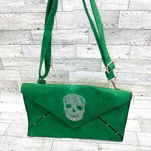 Brand New w/Tags Bessie London Green Shoulder Bag w/Skull Embroidery